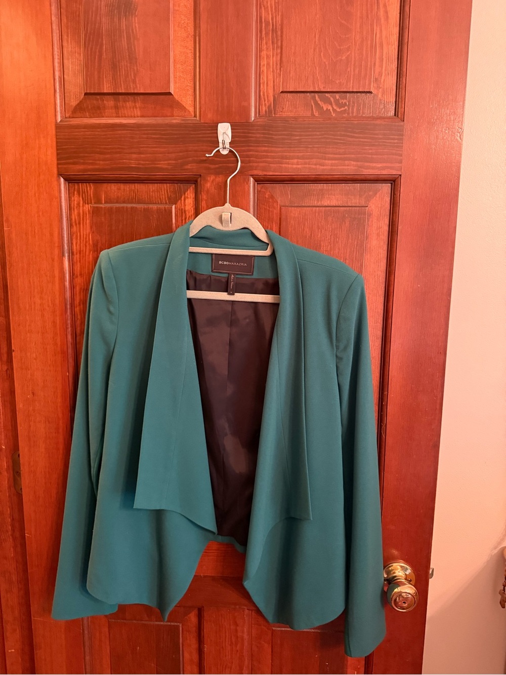 BCBGMAXAZRIA Aubree Jewel Green Teal Draped Blazer